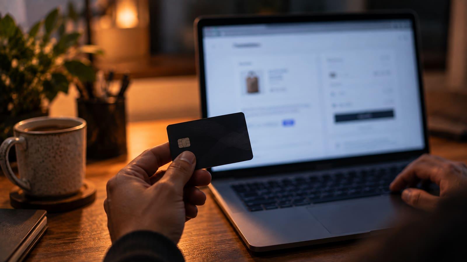 An abstract product-interface illustration (window chrome and stylized content blocks, no real data) in the Elemantic brand accent color, for the "E-commerce" category (practical-guide article): "PCI Compliance Isn't the Hard Part of a Secure Checkout".
