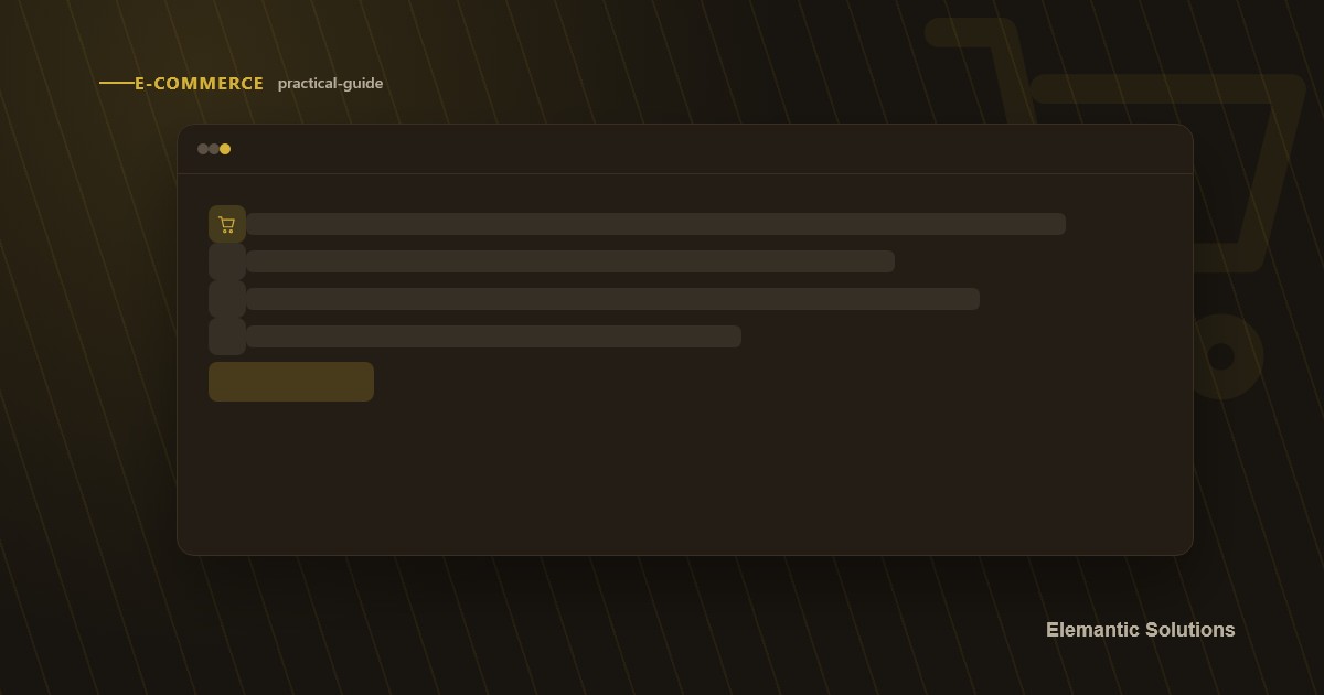 An abstract product-interface illustration (window chrome and stylized content blocks, no real data) in the Elemantic brand accent color, for the "E-commerce" category (practical-guide article): "PCI Compliance Isn't the Hard Part of a Secure Checkout".